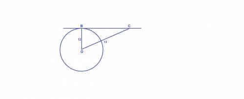 Кокружности с центром о и радиусом 12 см проведена касательная вс ( в - точка касания). найти длину
