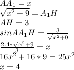 AA_{1}=x\\&#10;\sqrt{x^2+9} = A_{1}H \\&#10;AH=3\\&#10;sinAA_{1}H=\frac{3}{\sqrt{x^2+9}} \\&#10;\frac{2.4* \sqrt{x^2+9}}{3} = x \\ &#10;16x^2+16*9 = 25x^2 \\&#10; x=4