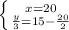 \left \{ {x=20 \atop \frac{y}{3}=15- \frac{20}{2} } \right.