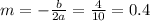 m=- \frac{b}{2a} = \frac{4}{10}=0.4