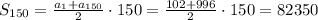 S_{150}= \frac{a_1+a_{150}}{2} \cdot 150= \frac{102+996}{2} \cdot150=82350