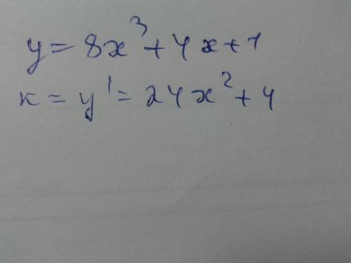 Найти угловой коэффициент касательной к графику функции у =8х 3+4х+1