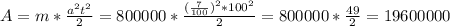 A=m* \frac{a^2t^2}{2} = 800000* \frac{ (\frac{7}{100})^2*100^2}{2} = 800000* \frac{49}{2}= 19600000