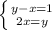 \left \{ {{y-x=1} \atop {2x=y}} \right.