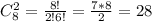 C^2_8= \frac{8!}{2!6!} = \frac{7*8}{2} =28