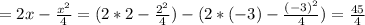 =2x- \frac{x^2}{4}=(2*2- \frac{2^2}{4})-(2*(-3)- \frac{(-3)^2}{4})= \frac{45}{4}