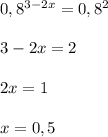 0,8^{3-2x}=0,8^2\\\\3-2x=2\\\\2x=1\\\\x=0,5