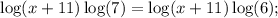 \displaystyle \log(x+11)\log(7)=\log(x+11)\log(6);