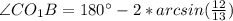 \angle CO_{1}B = 180а - 2*arcsin(\frac{12}{13})