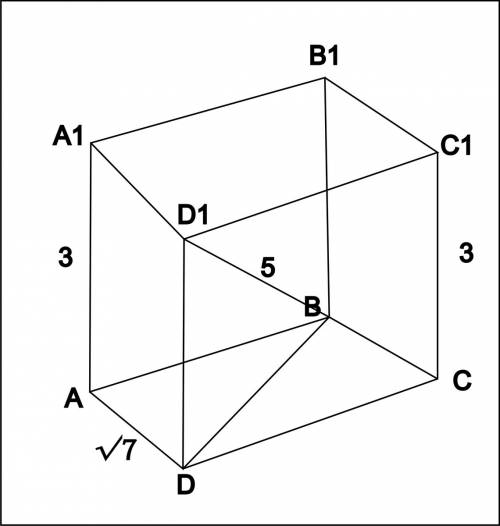 Впрямоугольном параллепипеде авсда1в1с1д1 известно что вд1=5,сс1=3,в1с1=корень 7.найдите длину ребра