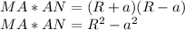 MA*AN = ( R+a )(R-a) \\&#10; MA*AN=R^2-a^2