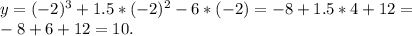 y=(-2)^3+1.5*(-2)^2-6*(-2) = -8+1.5*4+12= \\ -8+6+12=10.