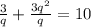 \frac{3}{q}+\frac{3q^{2}}{q}=10