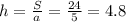 h= \frac{S}{a} = \frac{24}{5} =4.8 \\