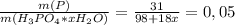 \frac{m(P)}{m(H_3PO_4*xH_2O)}=\frac{31}{98+18x} = 0,05