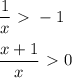 \dfrac{1}{x} \ \textgreater \ -1\\\\ \dfrac{x+1}{x} \ \textgreater \ 0