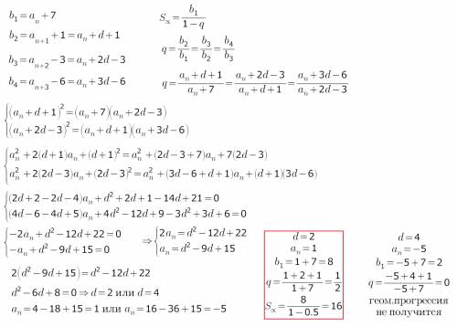 Если к четырём последовательным членам арифметической прогрессии прибавить соответственно 7; 1; -3;