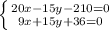 \left \{ {{20x-15y-210=0} \atop {9x+15y+36=0}} \right.