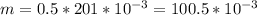 m=0.5*201*10^{-3}=100.5*10^{-3}