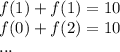 f(1)+f(1)= 10 \\&#10; f(0)+f(2)=10 \\&#10; ... \\&#10;