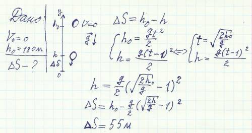 Если тело свободно падает с высоты 180 м, то путь, пройденный телом за последнюю секунду равен