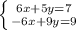 \left \{ {{6x+5y=7} \atop {-6x+9y=9}} \right.