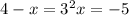 4-x= 3^{2} &#10;x=-5