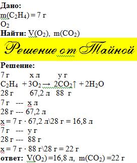 Найдите объем кислорода, необходимого для сгорания 7г этилена с2н4. сколько граммов углекислого газа