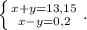 \left \{ {{x+y=13,15} \atop {x-y=0,2}} \right..