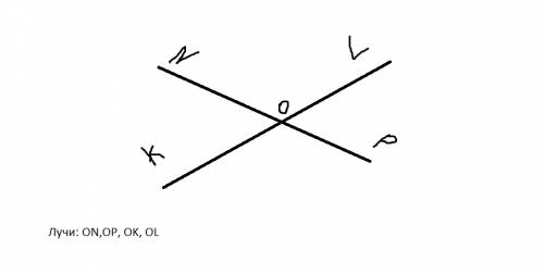 Постройте прямые kl и np пересекающийся в точке o,и запишите получившыеся дополнительные лучи