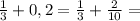 \frac{1}{3} +0,2= \frac{1}{3} + \frac{2}{10}=