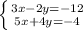 \left \{ {{3x-2y=-12} \atop {5x+4y=-4}} \right.