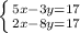 \left \{ {{5x-3y=17} \atop {2x-8y=17}} \right.