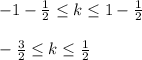 -1-\frac{1}{2}\leq k \leq 1-\frac{1}{2} \newline \newline&#10;-\frac{3}{2}\leq k \leq \frac{1}{2}