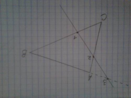 Проведите прямые ab, ac, и cb. проведите еще одну прямую, пересекающую каждую из этих прямых.