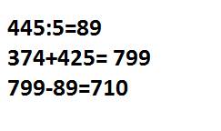 Найди значения выражений. 374+425-445: 5 1000-246*4: 8