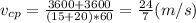 v_{cp}=\frac{3600+3600}{(15+20)*60}=\frac{24}{7}(m/s)