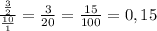 \frac{ \frac{3}{2}}{ \frac{10}{1}} = \frac{3}{20} = \frac{15}{100} = 0,15