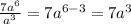 \frac{7a^6}{a^3}=7a^{6-3}=7a^3