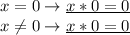 x=0 \rightarrow \underline{x*0=0} \\ &#10;x \neq 0 \rightarrow \underline{x*0=0} \\