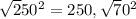 \sqrt 250^{2} =250 , \sqrt70^{2}