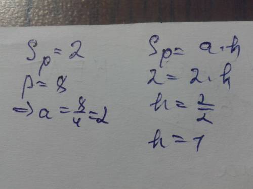Площадь ромба равна 2 а периметр равен 8 найдите высоту ромба