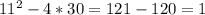 11^2 - 4*30 = 121 - 120 = 1