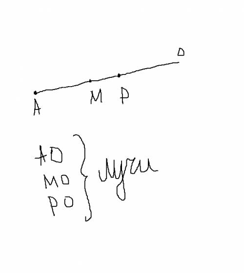 Начертите луч а о отметьте на нем точки м и p. запишите все лучи, получивашиеся на чертеже.