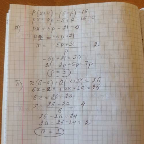 А) при каких значениях p корнем уравнения p(x+-p)=16 является 2? б) при каких значениях а корнем ура