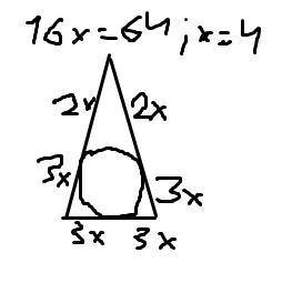 Бічна сторона рівнобедриного трикутника ділиться точкою дотику вписвного кола у відношені 3: 2рахуюч