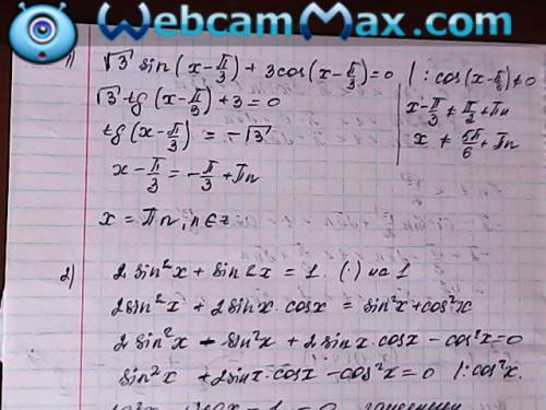 1) sqrt3 sin (x-pi/3) + 3cos (x-pi/3)=0 2) 2 sin^2 x + sin2x=1