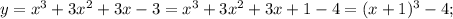 y=x^3+3x^2+3x-3=x^3+3x^2+3x+1-4=(x+1)^3-4;