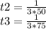 t2= \frac{1}{3*50} \\ t3= \frac{1}{3*75}