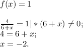 f(x)=1\\\\ \frac{4}{6+x}=1|*(6+x)\neq 0;\\4=6+x;\\x=-2.